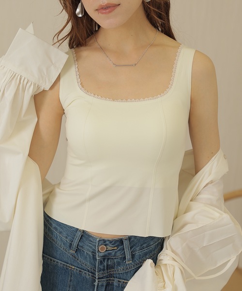 Lace Ladies（レースレディース）の「レース フリル レイヤード カップ付き タンクトップ（タンクトップ・レディース・アイボリー/ブラック・FREE）」の11枚目の写真