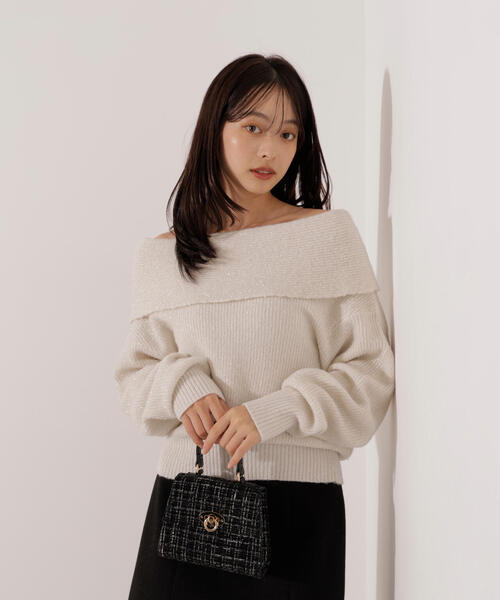 PROPORTION BODY DRESSING(プロポーションボディドレッシング)の「ラメ入りオフショルニット / 1216170006(ニット/セーター・レディース・ベージュ/ダークグレー/ブラウン・SMALL/MEDIUM)」の10枚目の写真