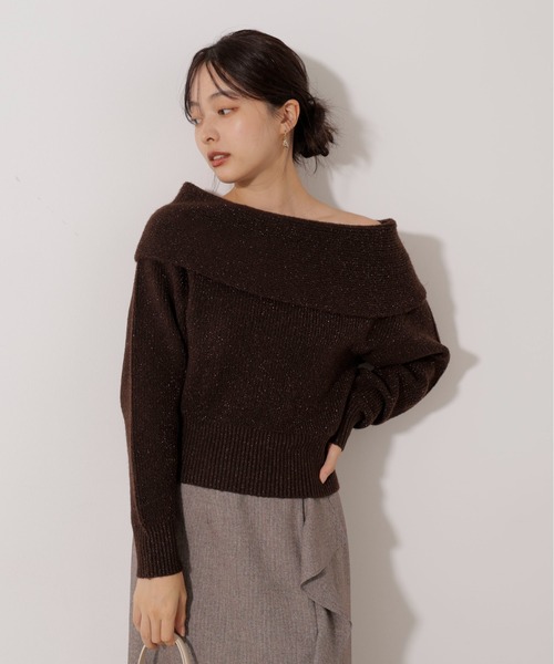 PROPORTION BODY DRESSING(プロポーションボディドレッシング)の「ラメ入りオフショルニット / 1216170006(ニット/セーター・レディース・ベージュ/ダークグレー/ブラウン・SMALL/MEDIUM)」の1枚目の写真
