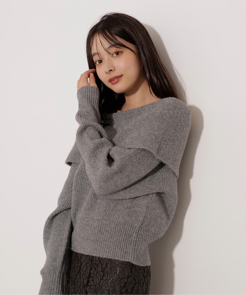 PROPORTION BODY DRESSING(プロポーションボディドレッシング)の「ラメ入りオフショルニット / 1216170006(ニット/セーター・レディース・ベージュ/ダークグレー/ブラウン・SMALL/MEDIUM)」の2枚目の写真