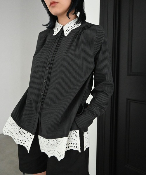 WILLFULLY(ウィルフリー)の「lace collar hem shoulder pintuck SH(シャツ/ブラウス・レディース・チャコール/サックスブルー/アイボリー・FREE)」の20枚目の写真