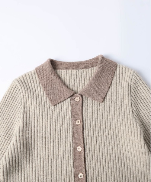セール】バイカラー ニット ポロカーディガン（カーディガン/ボレロ