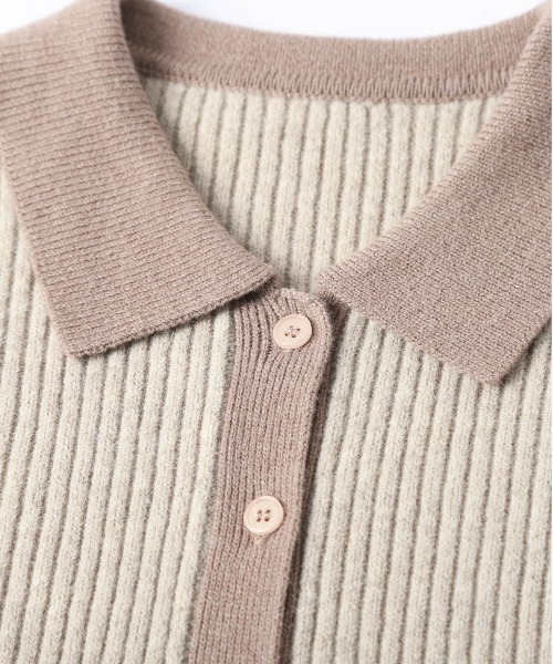 セール】バイカラー ニット ポロカーディガン（カーディガン/ボレロ