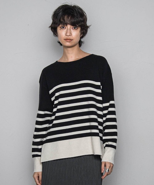 セール】【ふわもち】ボーダーニット≪洗濯機で洗える≫（ニット