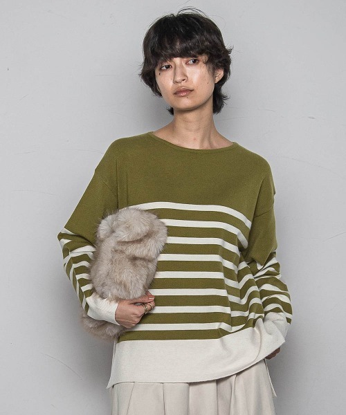 MAYSON GREY(メイソングレイ)の「【ふわもち】ボーダーニット≪洗濯機で洗える≫(ニット/セーター・レディース・ブラック系その他/アイボリー/ベージュ系その他/レッド系その他/グリーン系その他・M)」の4枚目の写真