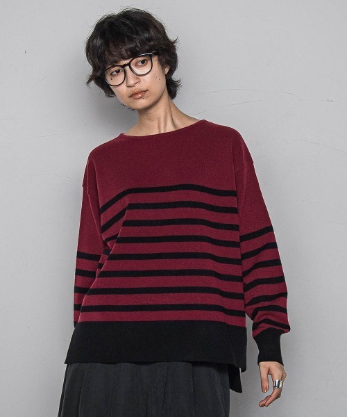 MAYSON GREY(メイソングレイ)の「【ふわもち】ボーダーニット≪洗濯機で洗える≫(ニット/セーター・レディース・ブラック系その他/アイボリー/ベージュ系その他/レッド系その他/グリーン系その他・M)」の5枚目の写真