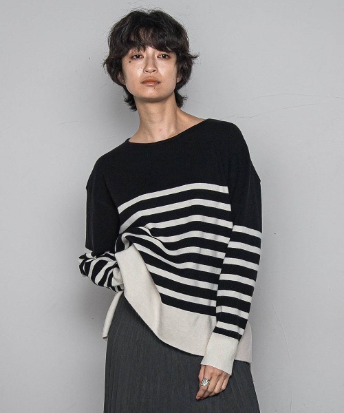 MAYSON GREY(メイソングレイ)の「【ふわもち】ボーダーニット≪洗濯機で洗える≫(ニット/セーター・レディース・ブラック系その他/アイボリー/ベージュ系その他/レッド系その他/グリーン系その他・M)」の7枚目の写真