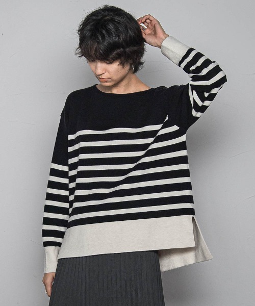 MAYSON GREY(メイソングレイ)の「【ふわもち】ボーダーニット≪洗濯機で洗える≫(ニット/セーター・レディース・ブラック系その他/アイボリー/ベージュ系その他/レッド系その他/グリーン系その他・M)」の8枚目の写真