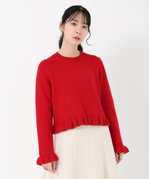 STRAWBERRY-FIELDS(ストロベリーフィールズ)の「エイミーアンゴラ_アンゴラ混フリルアクセントニット(ニット/セーター・レディース・オフホワイト/キャメル/レッド・2)」の15枚目の写真