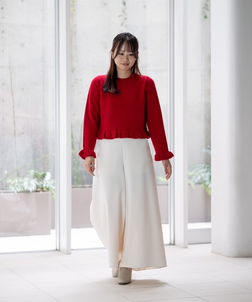 STRAWBERRY-FIELDS(ストロベリーフィールズ)の「エイミーアンゴラ_アンゴラ混フリルアクセントニット(ニット/セーター・レディース・オフホワイト/キャメル/レッド・2)」の5枚目の写真