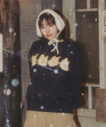 [NITTED X QWER DEMO] CAT'S BAND ROUND KNIT NAVY