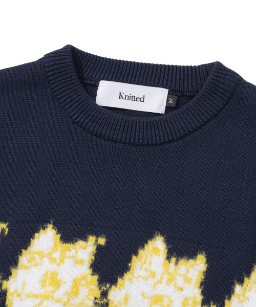 KNITTED（ニッティド）の「[NITTED X QWER DEMO] CAT'S BAND ROUND KNIT NAVY（ニット/セーター・レディース・その他・MEDIUM/LARGE）」の6枚目の写真