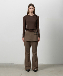 SIDE BUTTON LAYER PANTS BROWN