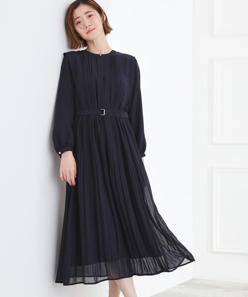 grove(グローブ)の「◆【手洗いOK】シフォンプリーツワンピース(ワンピース・レディース・ブラック/ネイビー・01/05/04/03/02)」の2枚目の写真