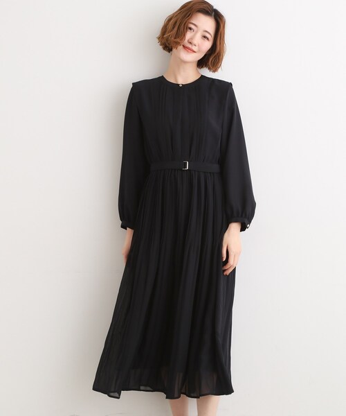 grove(グローブ)の「◆【手洗いOK】シフォンプリーツワンピース(ワンピース・レディース・ブラック/ネイビー・01/05/04/03/02)」の1枚目の写真