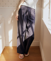 Back label natural banding wide pants - navy