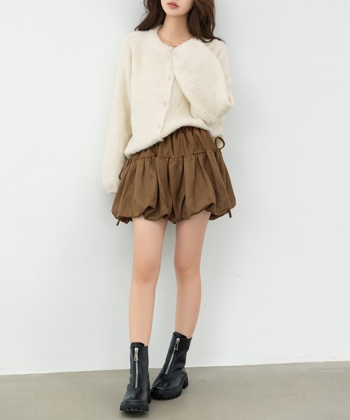DAY CLOSET(デイ クローゼット)の「【ぺチパン付き/ゴム入り】ふんわり盛れる。上品 フェイクスエード 韓国っぽ ボリューム バルーン リボン ミニ スカート レディース(スカート・レディース・ブラウン/ブラック・FREE)」の12枚目の写真