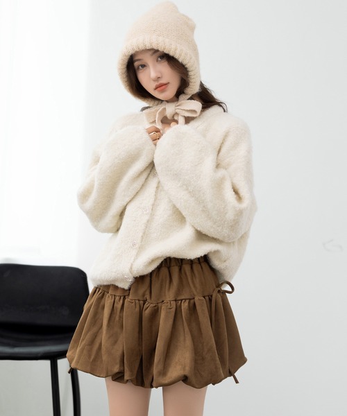 DAY CLOSET(デイ クローゼット)の「【ぺチパン付き/ゴム入り】ふんわり盛れる。上品 フェイクスエード 韓国っぽ ボリューム バルーン リボン ミニ スカート レディース(スカート・レディース・ブラウン/ブラック・FREE)」の10枚目の写真