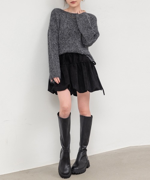DAY CLOSET(デイ クローゼット)の「【ぺチパン付き/ゴム入り】ふんわり盛れる。上品 フェイクスエード 韓国っぽ ボリューム バルーン リボン ミニ スカート レディース(スカート・レディース・ブラウン/ブラック・FREE)」の3枚目の写真