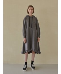 Hooded Frill Long Dress - Charcoal