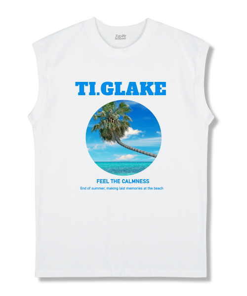 TI.GLAKE(ティーグレイク)の「クールパームツリービーチ オーバーサイズ ノースリーブTシャツ ホワイト(Tシャツ/カットソー・レディース・その他・LARGE/X-LARGE/XX-LARGE)」の1枚目の写真
