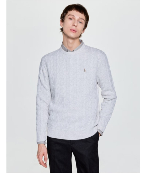 HAZZYS（ ヘジス）の「[25FW][アイコニック] グレーキャッシュミックスケーブルクルーネックニット（ニット/セーター・メンズ・その他・90/100/110/95/105）」の3枚目の写真