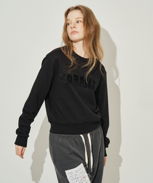 SARANAGI（サラナギ）の「SE0583- crop sweatshirt (black)（スウェット・レディース・ブラック・FREE）」の3枚目の写真