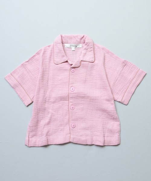 MARKEY'S(マーキーズ)の「Wガーゼオープンカラーワイドシャツ(シャツ/ブラウス・キッズ・ベージュ/ピンク/ブラック・120/110/100/90/150/140/130)」の1枚目の写真