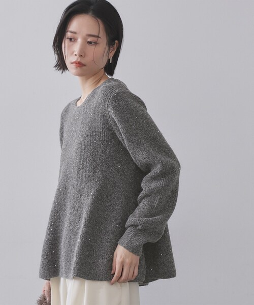 セール】スパンコールラメ衿2WAYペプラムニット【洗濯機OK】（ニット
