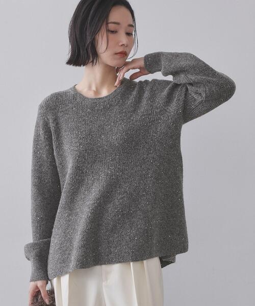 OPAQUE.CLIP（オペークドットクリップ）の「スパンコールラメ衿2WAYペプラムニット【洗濯機OK】（ニット/セーター・レディース・ホワイト系8/ブルー系5/チャコール・38/40）」の21枚目の写真