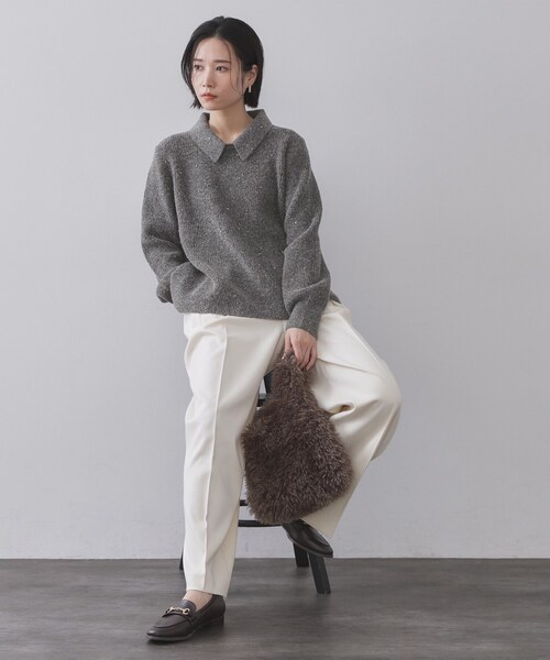 OPAQUE.CLIP（オペークドットクリップ）の「スパンコールラメ衿2WAYペプラムニット【洗濯機OK】（ニット/セーター・レディース・ホワイト系8/ブルー系5/チャコール・38/40）」の22枚目の写真