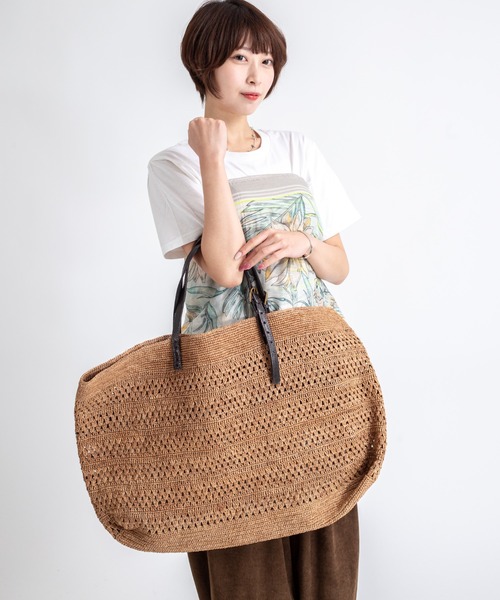 Rivel(リヴェル)の「【Rabarany】かごバッグ ラフィア素材 トートバッグ ラージサイズ(かごバッグ・レディース・ナチュラル/ブラウン・FREE)」の3枚目の写真