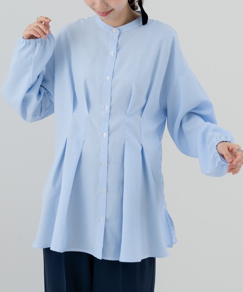 refinedworks(リファインドワークス)の「【refinedworks】ダブルタック ストライプチュニック(シャツ/ブラウス・レディース・ブルー/グレー・FREE)」の3枚目の写真