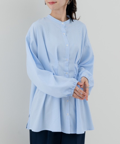 refinedworks(リファインドワークス)の「【refinedworks】ダブルタック ストライプチュニック(シャツ/ブラウス・レディース・ブルー/グレー・FREE)」の4枚目の写真