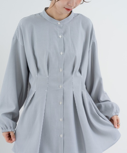 refinedworks(リファインドワークス)の「【refinedworks】ダブルタック ストライプチュニック(シャツ/ブラウス・レディース・ブルー/グレー・FREE)」の7枚目の写真