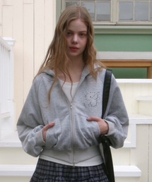 ラインストーンロゴダブルジップパーカー/Rhinestone logo double zip hoodie