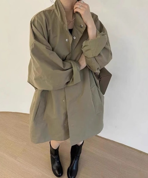 Ritzy(リッツィー)の「オーバーサイズ スタンドカラー シャツコート(シャツ/ブラウス・レディース・グリーン/ブラック・M)」の3枚目の写真