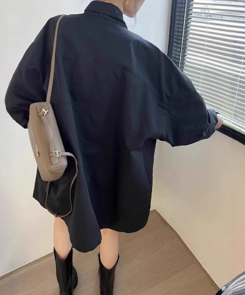 Ritzy(リッツィー)の「オーバーサイズ スタンドカラー シャツコート(シャツ/ブラウス・レディース・グリーン/ブラック・M)」の16枚目の写真