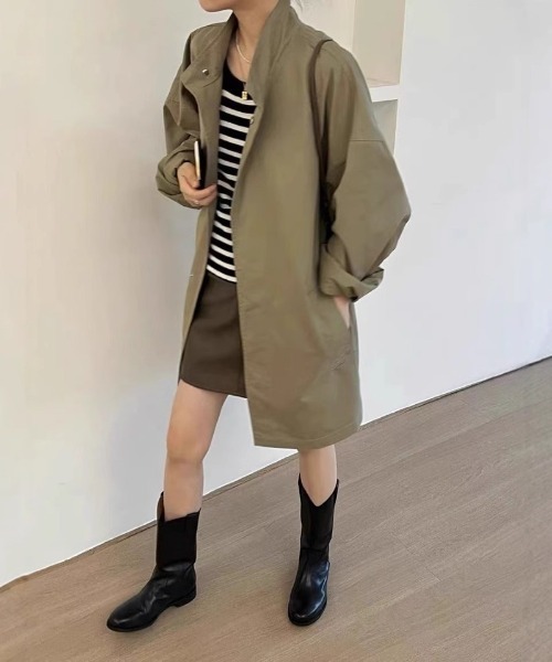 Ritzy(リッツィー)の「オーバーサイズ スタンドカラー シャツコート(シャツ/ブラウス・レディース・グリーン/ブラック・M)」の10枚目の写真