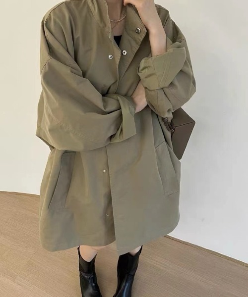 Ritzy(リッツィー)の「オーバーサイズ スタンドカラー シャツコート(シャツ/ブラウス・レディース・グリーン/ブラック・M)」の12枚目の写真