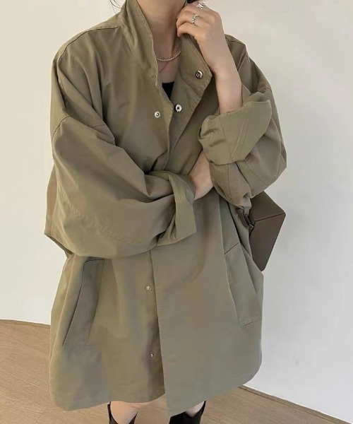 Ritzy(リッツィー)の「オーバーサイズ スタンドカラー シャツコート(シャツ/ブラウス・レディース・グリーン/ブラック・M)」の13枚目の写真