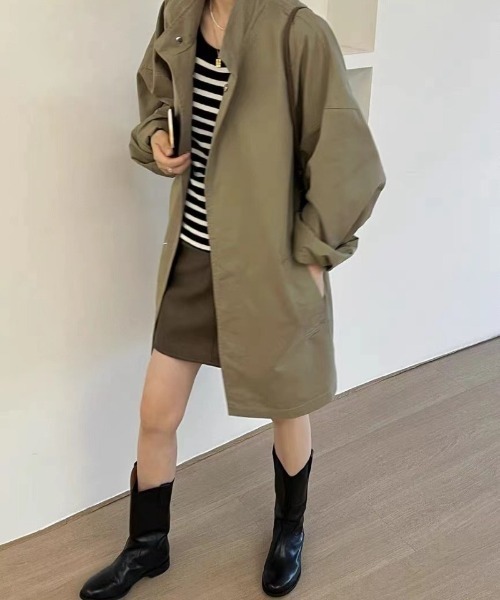 Ritzy(リッツィー)の「オーバーサイズ スタンドカラー シャツコート(シャツ/ブラウス・レディース・グリーン/ブラック・M)」の15枚目の写真