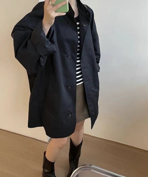 Ritzy(リッツィー)の「オーバーサイズ スタンドカラー シャツコート(シャツ/ブラウス・レディース・グリーン/ブラック・M)」の4枚目の写真