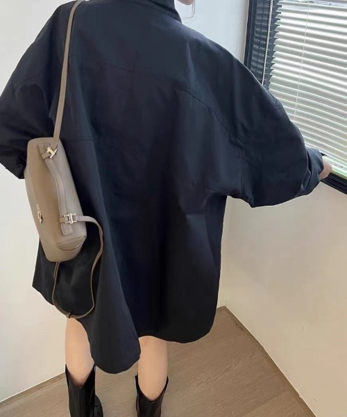 Ritzy(リッツィー)の「オーバーサイズ スタンドカラー シャツコート(シャツ/ブラウス・レディース・グリーン/ブラック・M)」の5枚目の写真