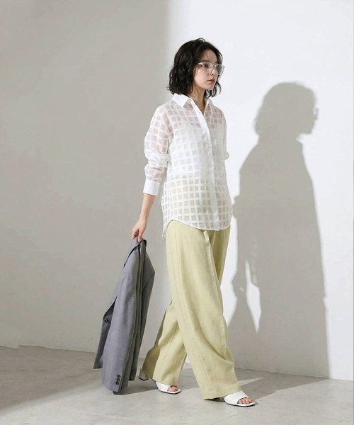 antiqua(アンティカ)の「チェック シアー シャツ(シャツ/ブラウス・レディース・ライム/ホワイト/ブラック・ONESIZE)」の5枚目の写真