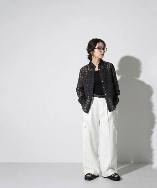 antiqua(アンティカ)の「チェック シアー シャツ(シャツ/ブラウス・レディース・ライム/ホワイト/ブラック・ONESIZE)」の9枚目の写真