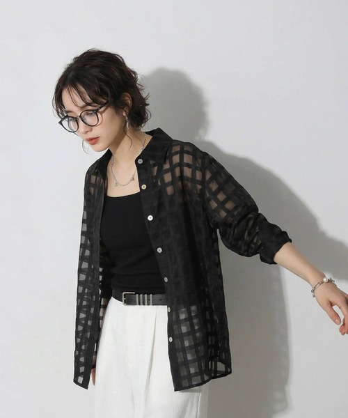 antiqua(アンティカ)の「チェック シアー シャツ(シャツ/ブラウス・レディース・ライム/ホワイト/ブラック・ONESIZE)」の10枚目の写真