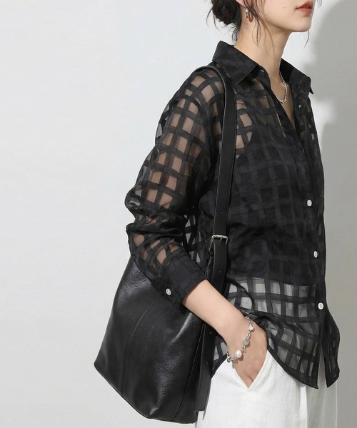 antiqua(アンティカ)の「チェック シアー シャツ(シャツ/ブラウス・レディース・ライム/ホワイト/ブラック・ONESIZE)」の11枚目の写真