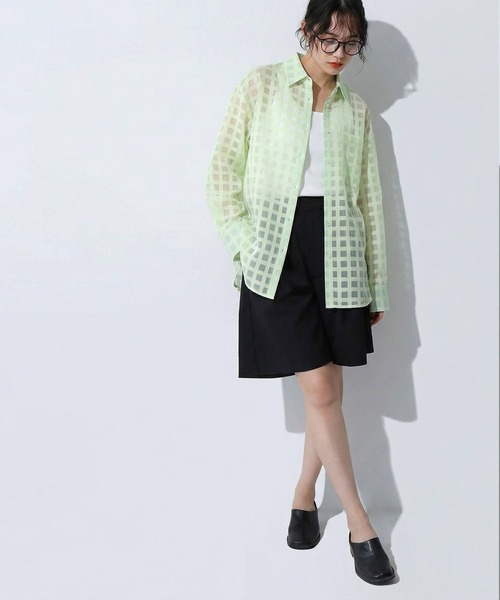 antiqua(アンティカ)の「チェック シアー シャツ(シャツ/ブラウス・レディース・ライム/ホワイト/ブラック・ONESIZE)」の12枚目の写真