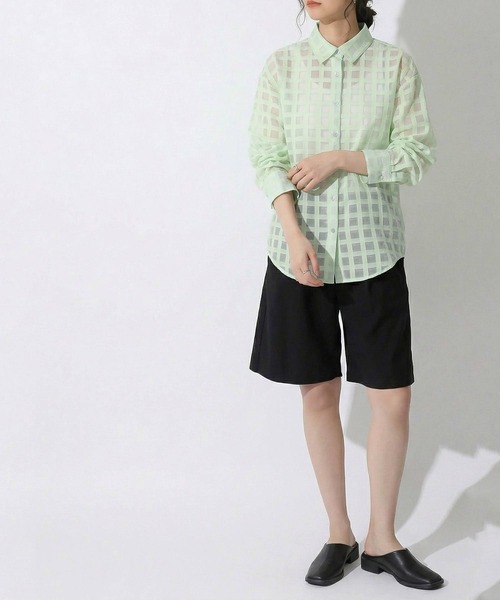 antiqua(アンティカ)の「チェック シアー シャツ(シャツ/ブラウス・レディース・ライム/ホワイト/ブラック・ONESIZE)」の14枚目の写真